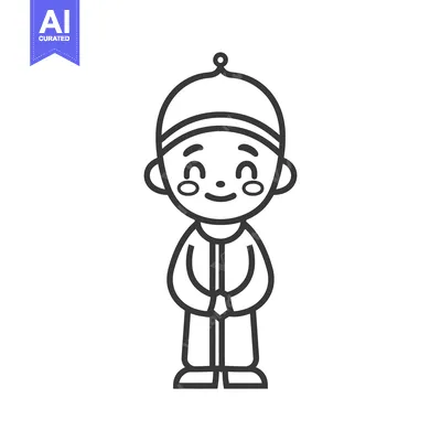 Premium design asset: Line drawing of a smiling boy in a hat