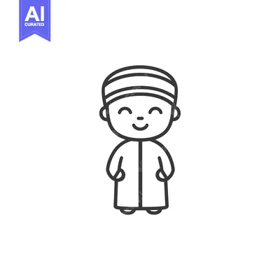 Aset premium populer: Line Drawing of a Smiling Boy Wearing Traditional Clothing