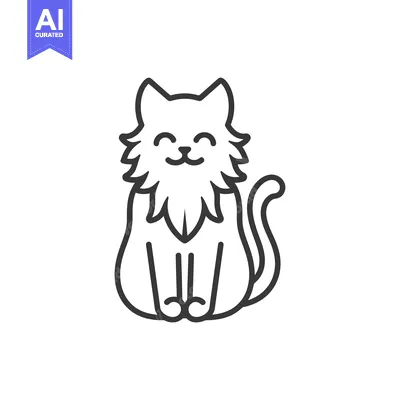 Popular premium asset: Line Drawing of a Smiling Cat Sitting with its Tail Curled Behind It