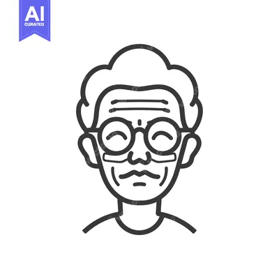 Aset desain premium: Line drawing of a smiling elderly man with glasses