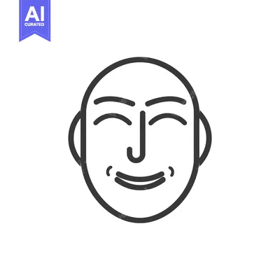 Aset desain premium: Line drawing of a smiling face with closed eyes