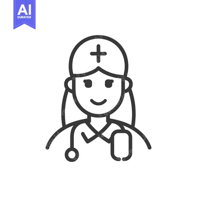 Aset premium populer: Line drawing of a smiling female doctor with a stethoscope