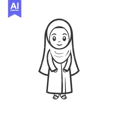 Premium design asset: Line Drawing of a Smiling Girl Wearing a Hijab