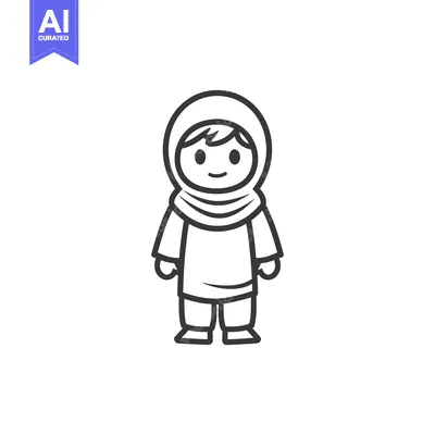 Premium design asset: Line drawing of a smiling girl wearing a hooded coat