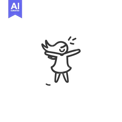 Aset desain premium: Line Drawing of a Smiling Girl with Arms Outstretched