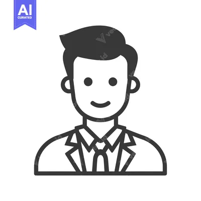 Aset desain premium: Line drawing of a smiling man in a suit and tie