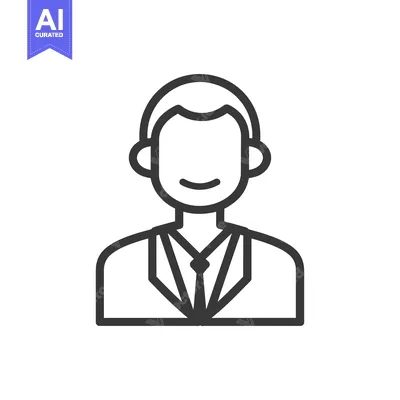 Aset desain premium: Line drawing of a smiling man in a suit and tie wearing headphones