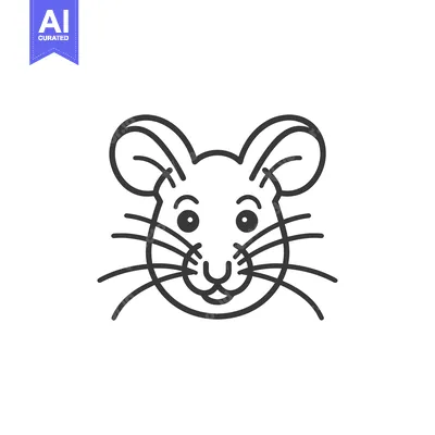 Aset desain premium: Line Drawing of a Smiling Mouse with Large Ears and Whiskers
