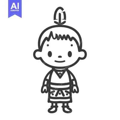 Popular premium asset: Line drawing of a smiling Native American child wearing traditional cl