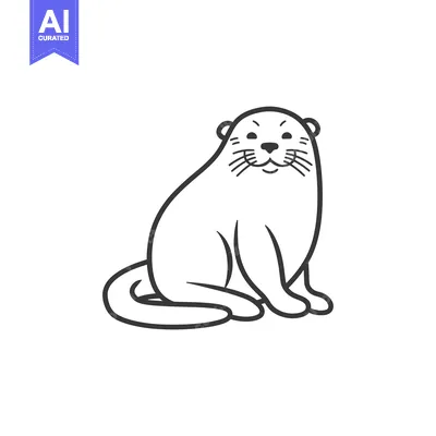 Premium design asset: Line drawing of a smiling otter sitting on its haunches