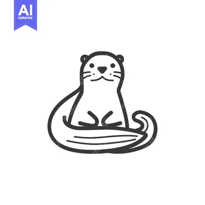 Aset premium populer: Line drawing of a smiling otter sitting on its tail