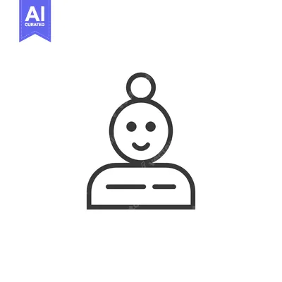 Aset desain premium: Line drawing of a smiling person with a circle on top of their head
