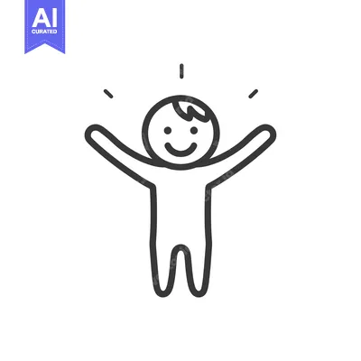 Popular premium asset: Line Drawing of a Smiling Person with Arms Raised