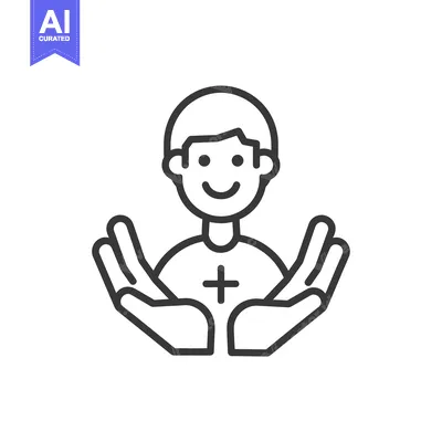 Aset premium populer: Line drawing of a smiling person with outstretched hands and a plus si