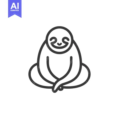 Line drawing of a smiling sloth sitting in a relaxed pose