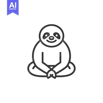 Aset desain premium: Line drawing of a smiling sloth sitting in a yoga pose