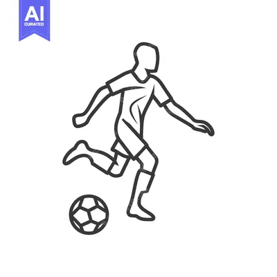 Line Drawing of a Soccer Player Kicking a Ball