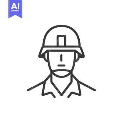 Aset premium populer: Line drawing of a soldier wearing a helmet