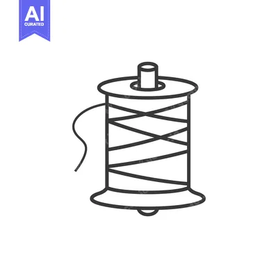 Line Drawing of a Spool of Thread with a String Hanging from It