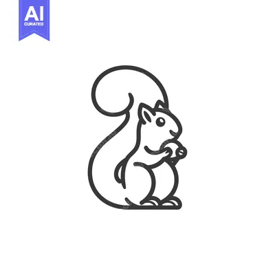 Premium design asset: Line drawing of a squirrel holding a nut
