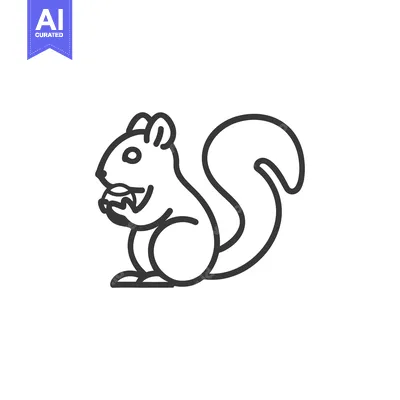 Aset desain premium: Line drawing of a squirrel holding a nut