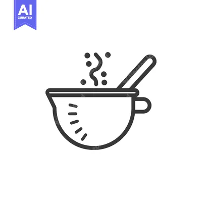 Line Drawing of a Steaming Bowl with a Ladle