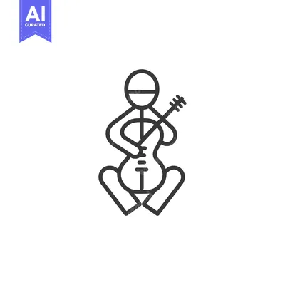 Aset desain premium: Line drawing of a stick figure playing the cello