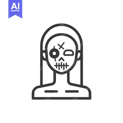Line Drawing of a Stitched-Up Female Zombie