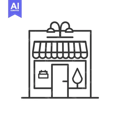 Aset desain premium: Line drawing of a storefront with an awning