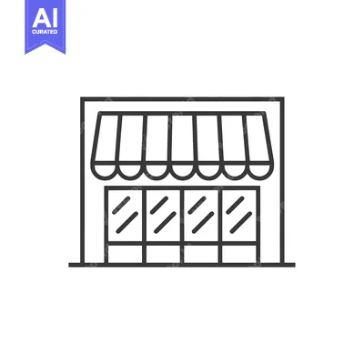 Aset desain premium: Line drawing of a storefront with a striped awning