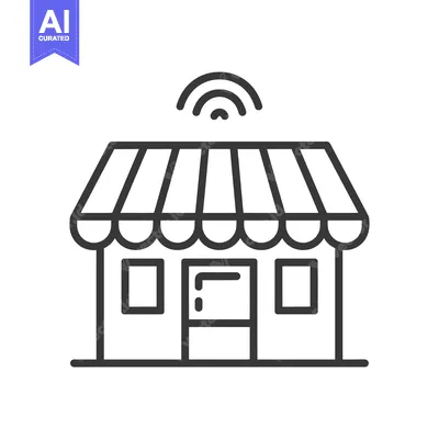 Aset premium populer: Line drawing of a storefront with a wifi signal above it