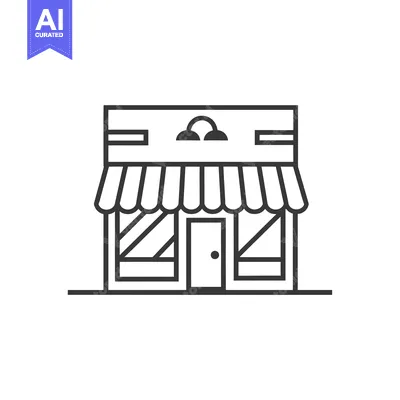 Aset premium populer: Line drawing of a storefront with awning and door