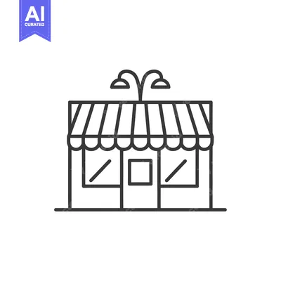 Premium design asset: Line drawing of a storefront with awning and street lamps