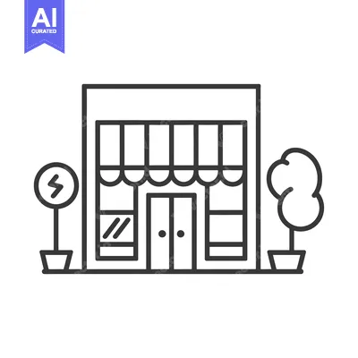 Popular premium asset: Line Drawing of a Store with a Lightning Bolt Sign