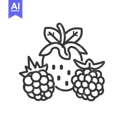 Aset desain premium: Line Drawing of a Strawberry and Two Raspberries