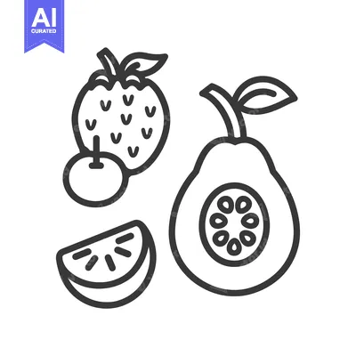 Aset premium populer: Line Drawing of a Strawberry, a Pear, a Lemon, and a Cherry