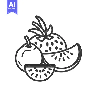 Aset premium populer: Line Drawing of a Strawberry, Apple, and Watermelon Slices