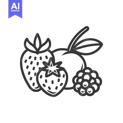 Aset desain premium: Line drawing of a strawberry, raspberry, and blackberry