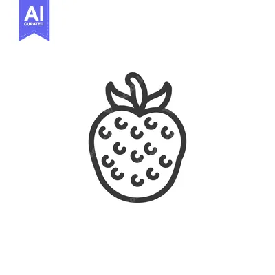 Aset desain premium: Line Drawing of a Strawberry with Seeds and a Stem