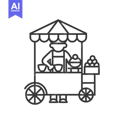 Line Drawing of a Street Food Vendor Cart