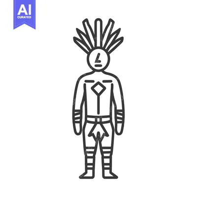 Premium design asset: Line drawing of a stylized human figure wearing traditional clothing