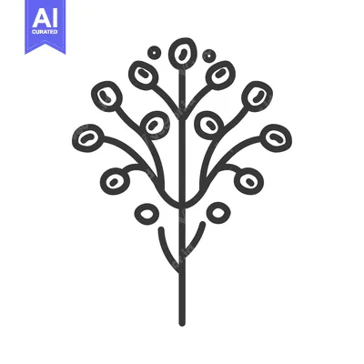 Aset premium populer: Line drawing of a stylized plant with round buds