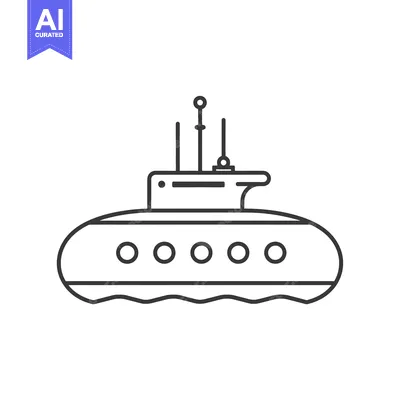 Premium design asset: Line drawing of a submarine with a periscope