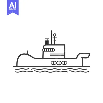 Line drawing of a submarine with a periscope and four propellers
