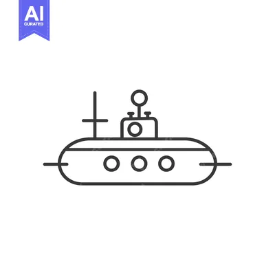 Aset premium populer: Line Drawing of a Submarine with Periscope and Viewports