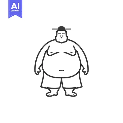 Aset desain premium: Line Drawing of a Sumo Wrestler in Traditional Outfit