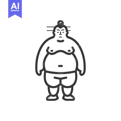 Aset premium populer: Line drawing of a sumo wrestler with a serious expression