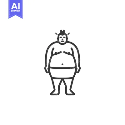 Aset premium populer: Line Drawing of a Sumo Wrestler with Topknot