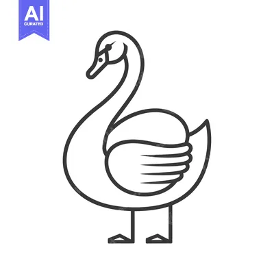 Aset desain premium: Line drawing of a swan with its wings folded