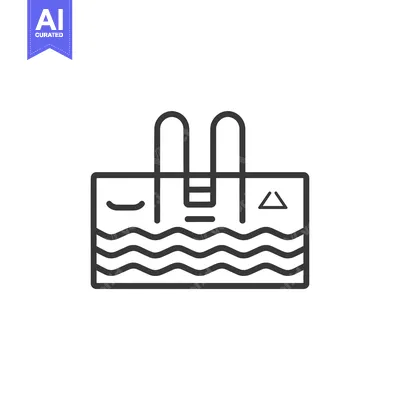 Premium design asset: Line Drawing of a Swimming Pool with Ladder and Warning Sign